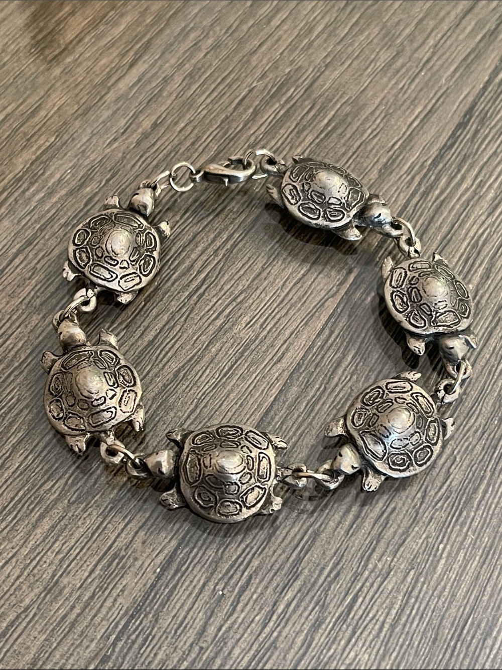 Vintage Pewter Like Silvertone Textured Turtle Link Bracelet Beach Sea Life Boho